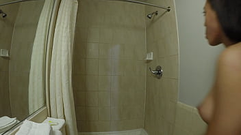 Messy but cleaning up in the shower