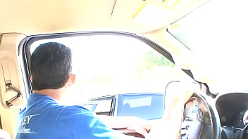 Next this lovely blonde takes a ride on his giant pole before you get to look into her