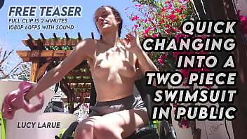 Quick changing into a two piece swimsuit in public