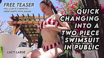 Quick changing into a two piece swimsuit in public