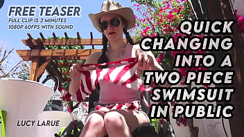 Quick changing into a two piece swimsuit in public