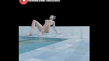 Hot tifa having fun with dildo at the pool