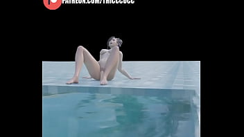 Hot tifa having fun with dildo at the pool