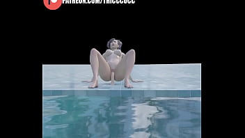 Hot tifa having fun with dildo at the pool