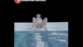 Hot tifa having fun with dildo at the pool