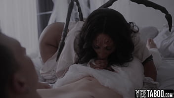 Big boobs curvy ebony milf turns into a horny devil and devours two big dicks