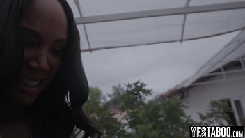 Big boobs curvy ebony milf turns into a horny devil and devours two big dicks