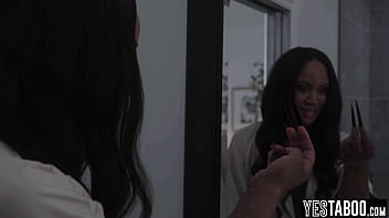 Big boobs curvy ebony milf turns into a horny devil and devours two big dicks