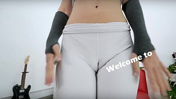 White leggins thong inside puffy cameltoe round ass big boobs wow