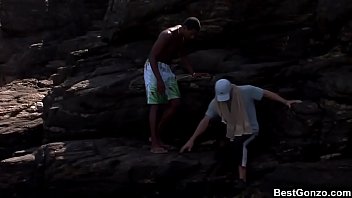 Ocean threesome for busty blonde tarra white