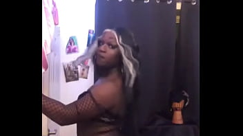 Black Sissy Femboy Strip Tease Dance In Slutty Fishnet Outfit thumbnail