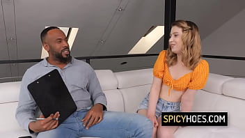 Horny babe enjoys getting fucked doggie style by her black boyfriend