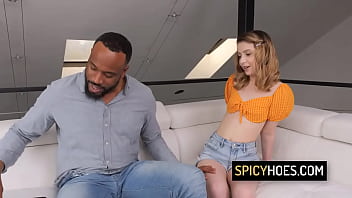 Horny babe enjoys getting fucked doggie style by her black boyfriend