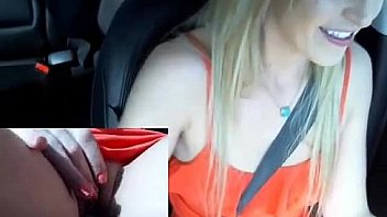 Sexy girl masturbates while driving on public road