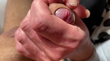 Foreskin play hard and handjob with post cum play