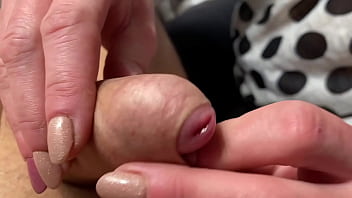 Foreskin play hard and handjob with post cum play