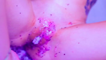 Bare toes crushing juicy fruit