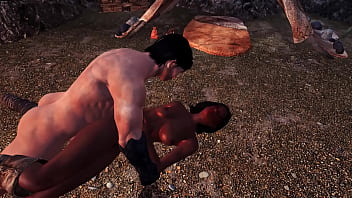 Dragonborn fucks adventurer at her campsite