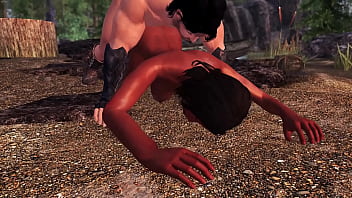 Dragonborn fucks adventurer at her campsite