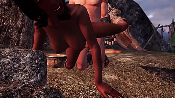 Dragonborn fucks adventurer at her campsite