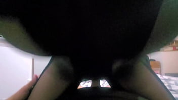 Smelly dick goes into her mouth she is in tights and she make a cowboy fuck