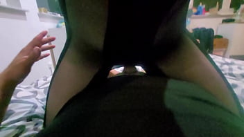 Smelly dick goes into her mouth she is in tights and she make a cowboy fuck