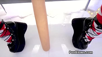 Sucking on the baseball bat and that hard dick too