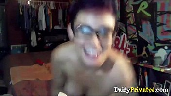 Cute inked amber with glasses loves anal play