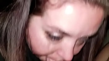 Sexy bbw makeup smear car blowjob facial