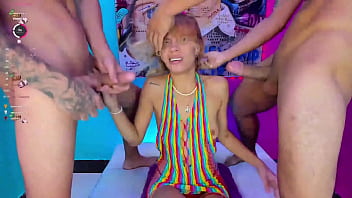 Beautiful blonde gets her throat fucked while fingers are inserted into her rough ass