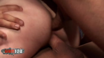 Tattooed bitch with small boobs hard fucked by two huge cock