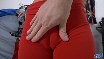 Skinny brunette has round ass and a puffy cameltoe