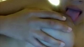 Girl has fun in front of webcam