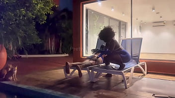 Outside pool side tantric massage session of my ass & boobs by the swimming pool night time fun full video on membership