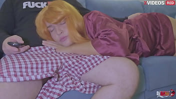 I share the sofa with my stepmother and shove my dick down her throat fucking her until i cum in her mouth