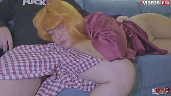 I share the sofa with my stepmother and shove my dick down her throat fucking her until i cum in her mouth