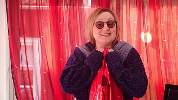 Try On Red Shiny Pvc Catsuit Corset And Natural Long Fur Coat Curvy Milf Arya Grander thumbnail