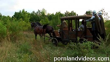 Sexy blonde bitch a by horny warriors in anal threesome