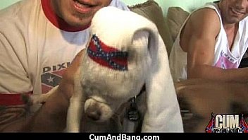 Ebony chick fucked hard in group sex action 17