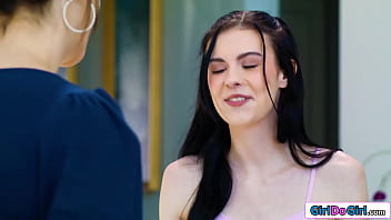 Stepmom lexi luna and stepdaughter bella nova are fucking a lot lately and think they can squeeze the strapon in before the social worker shows up