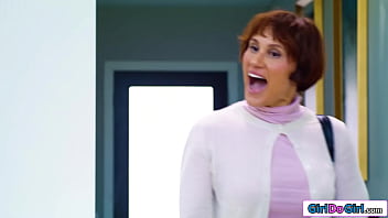 Stepmom lexi luna and stepdaughter bella nova are fucking a lot lately and think they can squeeze the strapon in before the social worker shows up