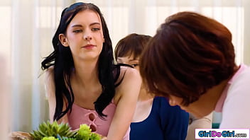 Stepmom lexi luna and stepdaughter bella nova are fucking a lot lately and think they can squeeze the strapon in before the social worker shows up