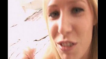 Blonde teen works on a cock