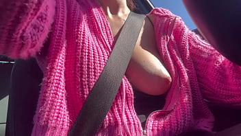Italian stepmom artemisia love showing her boobs outside while driving