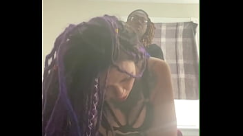 Latina with purple dreadlocks takes mean dick from black master