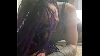 Latina with purple dreadlocks takes mean dick from black master