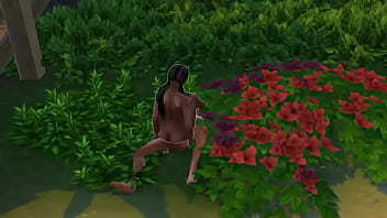 Азиатский качок трахнул в кустах толстожопую смуглую милфу с большими сиськами