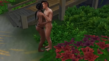 Азиатский качок трахнул в кустах толстожопую смуглую милфу с большими сиськами