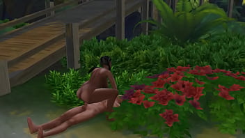 Азиатский качок трахнул в кустах толстожопую смуглую милфу с большими сиськами