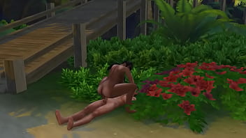 Азиатский качок трахнул в кустах толстожопую смуглую милфу с большими сиськами